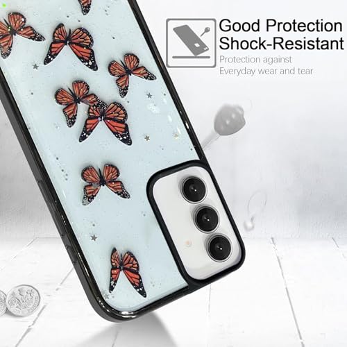 Image of VONZEE for Samsung Galaxy S25 FE 5G Clear Glitter Butterfly Case, Cute Bling Sparkle Shiny Soft Silicone TPU Bumper Shockproof Women Girls Slim Protective Phone Cover for Galaxy S25 FE 5G, Black