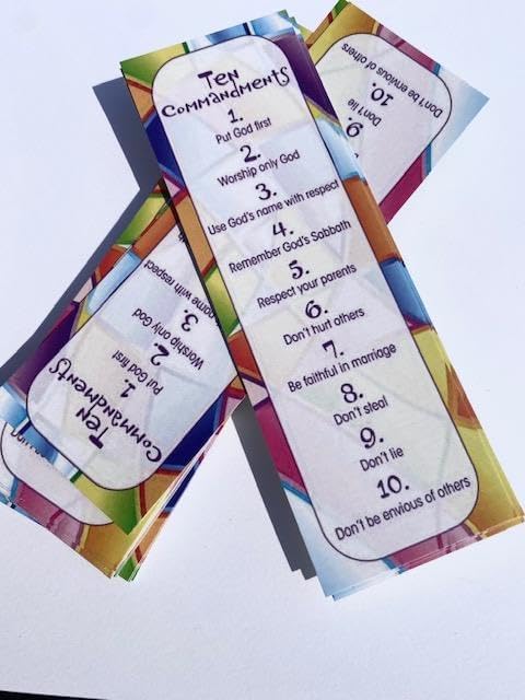 Miniatura 5 de (25 unidades) Marcadores de libros de los Diez Mandamientos para niños, marcadores religiosos, regalos cristianos, suministros inspiradores para la