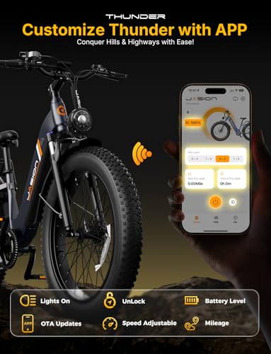 Jasion Thunder Electric Bike for Adults,1500W Peak Fat Tire E Bikes,26''x 4'',80 Miles with 864Wh Removable Battery Ebike, 30+MPH Max Speed Bicycles,Hydraulic Brakes,Front Suspension - Thumbnail 2
