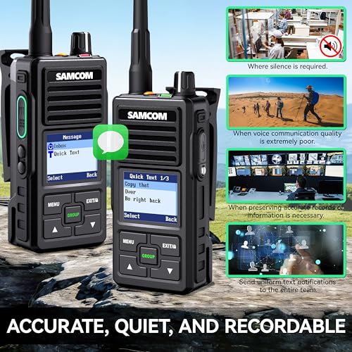 Image of SAMCOM Walkie Talkie with Speaker Mic, Digital Analog FPCN50A Radios with Customize ID /Name,GPS Tracking,Text Messaging, Lone Worker Emergency Button DMR Radios for Business Church School