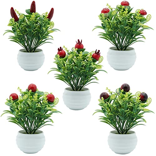 Curfair Artificial Plant Fake Flower Exquisite Artificial Strawberry Mushroom Fruit Tree Plant Bonsai Living Room Garden Decor Home Decor-Orange Lucky Fruit #TOP5