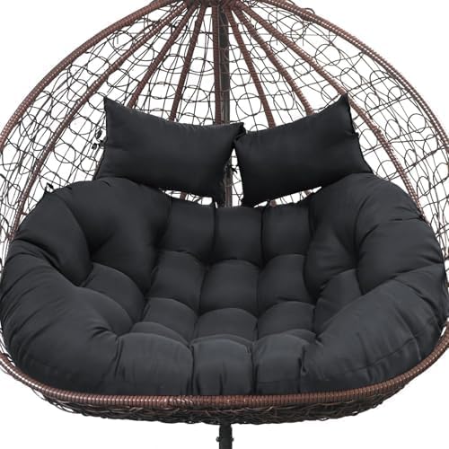 Image of Double Seater Cushion Set - Polyester Fabric Padded Seat for Hanging Egg /Garden Jhula (Black)