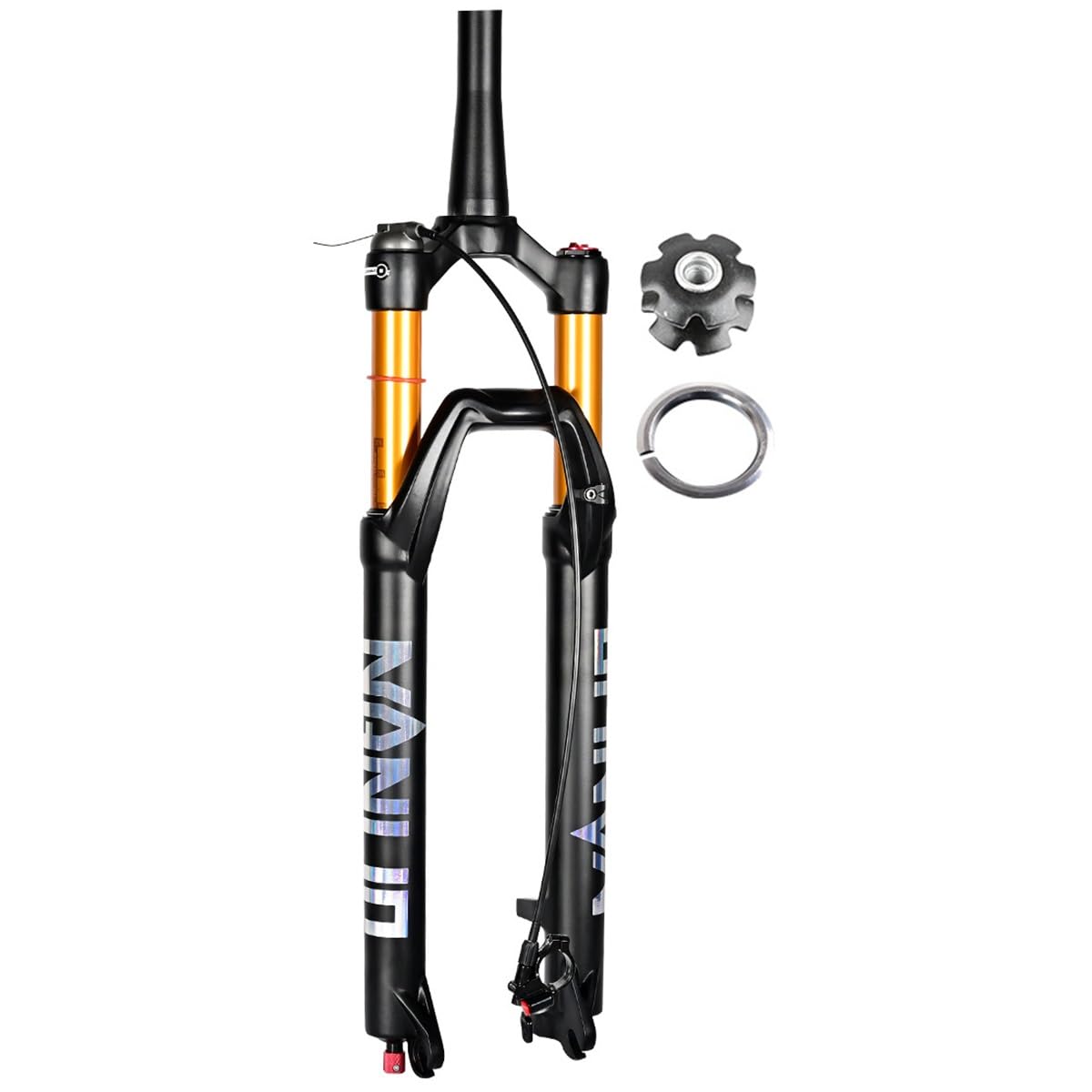 Horquilla Delantera para Bicicleta de montaña con Bloqueo de Aire cónico de 1-1/8", Horquilla de suspensión para Bicicleta de montaña con amortiguación, tamaños comunes de 26", 27