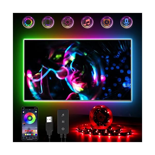 Ruban LED TV 2M, RGB Bande Lumineuses USB avec App Rétroéclairage TV