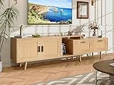 Design unique : Le meuble est orné de rotin, ce qui lui confère une texture naturelle et un charme rustique. Contrairement aux portes de meubles classiques, cela lui donne un aspect unique et artistique. Le meuble TV se compose de deux sections de longueur ajustable, ce qui lui permet de s'adapter à différentes dimensions de salon. Les pieds cylindriques du meuble lui assurent une certaine hauteur, garantissant ainsi un contact optimal avec le sol et facilitant le nettoyage quotidien.