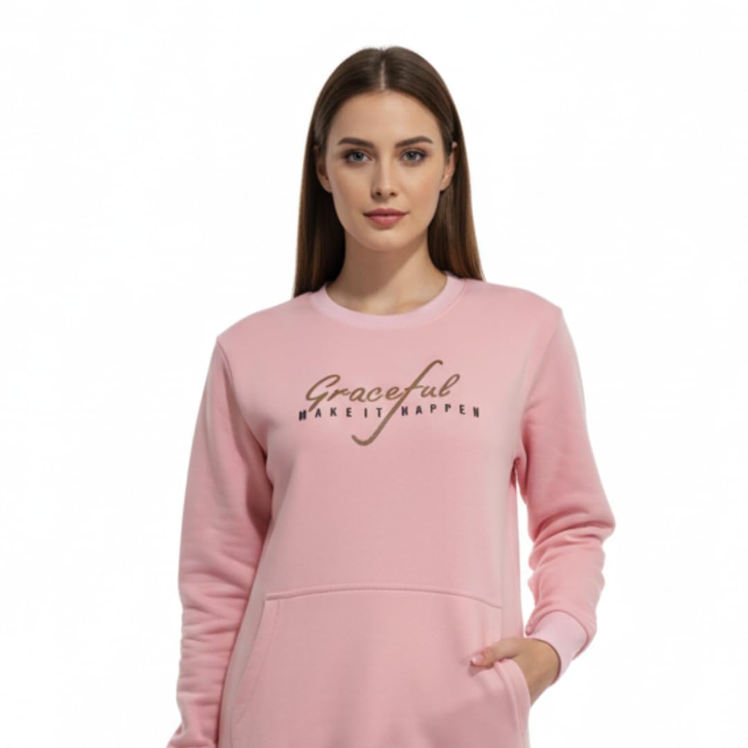 Kesar Store® Women's Cotton Fleece Roudneck Sweatshirt | Graphic Print 3-Thread Stylish Pullover with Kangaroo Pocket.-picture-26
