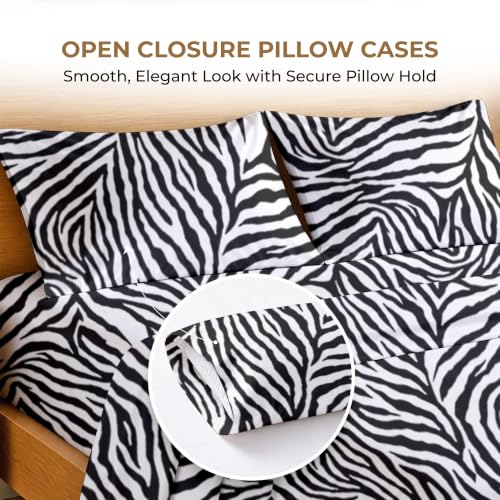 Image of SGI bedding RV Short Queen Sheet Set 60x75, 600 TC Egyptian Cotton, 4 Piece Luxury Hotel Collection, Ultra Soft & Breathable, Fits RV Mattress Camper & Trailer, 15 Inch Pocket, Zebra Print