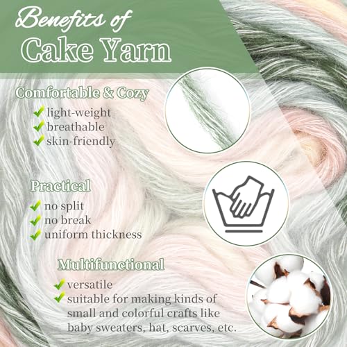 Image of Aeelike Cake Yarn for Crocheting, 3 Skeins Gradient Yarn 100g (3.52 oz) 245m (267 Yards) # 3 Light Weight, Soft Ombre Yarns Fairyland Yarns Rainbow for Making Colorful Crafts, Pink Green Gradient