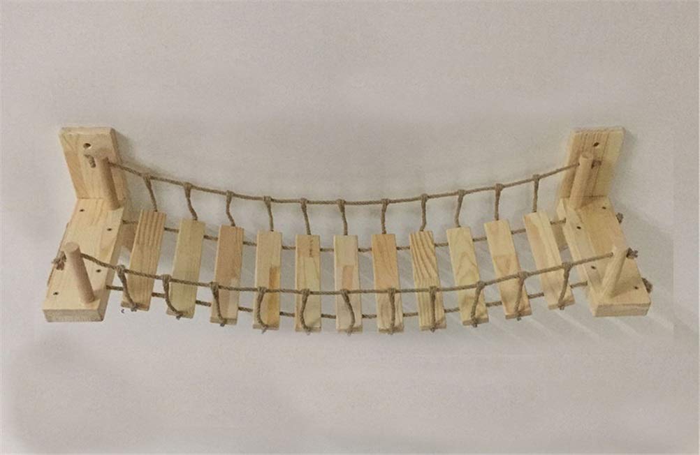 Pont suspendu en bois beige de 90cm pour chat avec griffoir en sisal mural