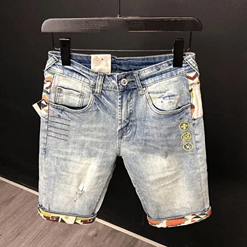 Short denim brodé motif chinois de haute qualité avec finitions usées vintage homme