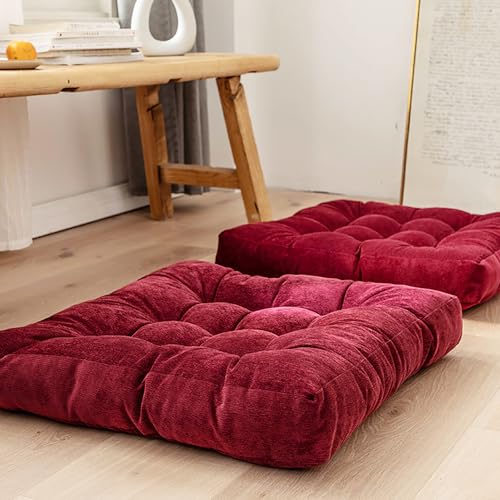 Coussin de sol méditation carré en velours rouge | Lot de 2 grands coussins de tatami pour salon
