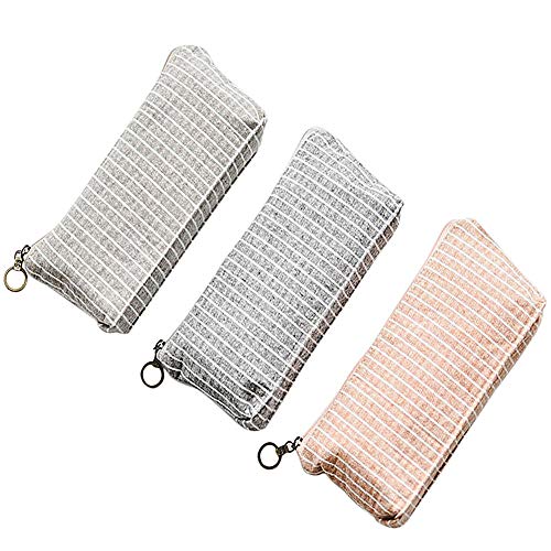 Preisvergleich Produktbild 3x Cosanter Polyester Stiftemäppchen Federmäppchen Pouch Kosmetiktasche Tasche mit Reißverschluss Grau Rosa, 20X8.5X3CM