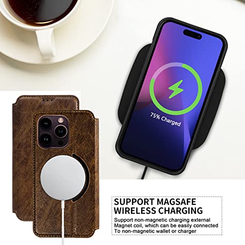 JZRH Capa carteira para iPhone 14 Pro Max compatível com carregador MagSafe, com suporte para cartão