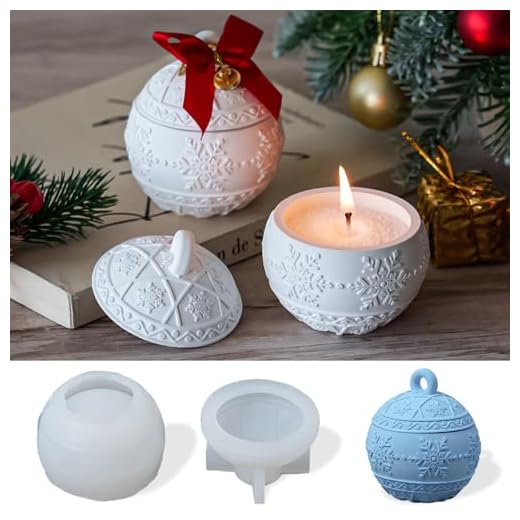 YODOYO Silikonformen Gießformen Weihnachten, Schneeflocke Ball mit Deckel Gießformen Silikon Kerzenbehälter, Süßigkeiten Box, Schmuck Box für Beton, Gips Epoxidharz Formen, DIY Weihnachtsdeko
