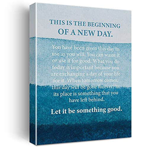Inspirational Wall Art This Is the Beginning of a New Day Quote Canvas Painting Prints for Home Living Room Wall Decor Framed Motivational Artwork Gifts(12x15 Inch)