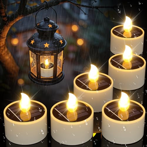 PChero 6pcs Bougies LED Solaires Rechargeables Scintillement Bougie Chauffe-Plat Étanche, Parfait pour le Patio,Jardin, Mariage, Fête, Décoration de Noël...