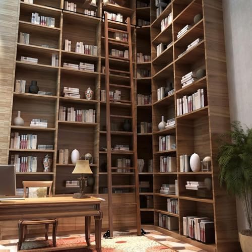 Retractable Rolling Ladder Hardware Kit with Floor Roller Wheels, 3.3ft-20ft Sliding Barn Door Track, Round Tube Ladder System for Home, Indoor, Loft (20ft/600cm)