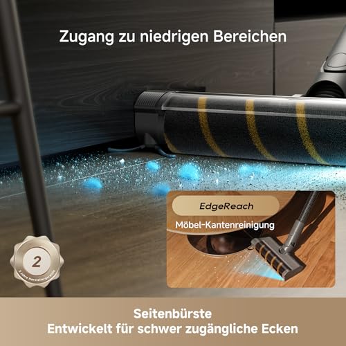 dreame R30 Kabelloser Staubsauger, Seitenbürste, für zahlreiche Flächen, Staubbeleuchtung, ohne Verheddern, 22,000PA / 190 AW Saugkraft, 90 Min. maximale Laufzeit, Filterung 99,9%