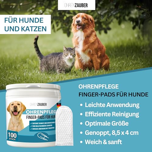Bettersation Ohrreiniger Ohrpflege Fingerpads für Hunde & Katzen [100 Stück]- pflegt & schützt zuverlässig- Ear Wipes Ohrenreiniger Fingerlinge f. Ohrenentzündung Ohrenpflege Hygiene bei Hund Katze
