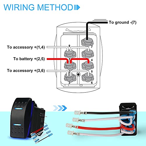 Hokaaer Waterproof Rocker Switch Toggle On-Off-On 12V/20A 24V/10A 7Pin Dpdt Blue Led Light, With Jumper Wires Set For Marine Boat Car Truck Trailer 4X4 Caravan Rv Suv Atv Utv #TOP4