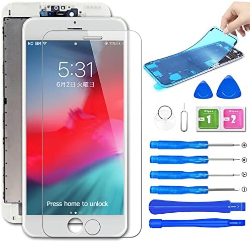 for iPhone 7 Screen Replacememnt LCD Display (White 4.7 inch) Touch Screen Digitizer Assembly with Complete Repair Tool Kits and Tempered Glass (Compatible with Model A1660, A1778, A1779)