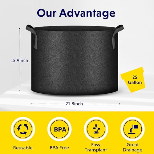 Image of iPower 5 Pack 25 Gallon Grow Bags, Garden Planting Nonwoven Fabric Pots with Reinforced Handle, Heavy Duty and Aeration Planter Pot for Tomato, Fruits, Vegetables and Flowers