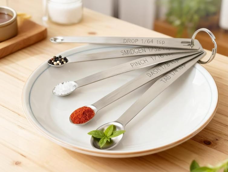 5 Pcs Mini Measuring Spoons Set,Heavy Duty Stainless Steel Teaspoon for Baking & Cooking, Suitable for Small Amount of Dry or Liquid Ingredients and Spices, Fits in Most Kitchen Spice Jars ﻿