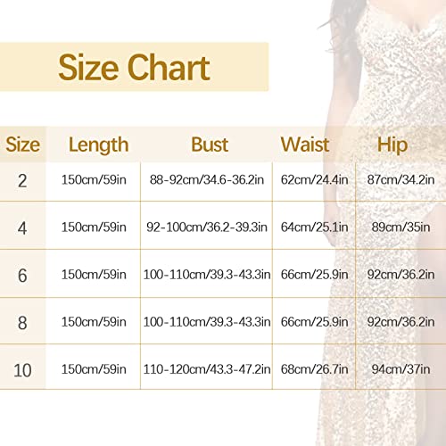 Dora Bridal Women Sexy Sequins Lace Evening Dress V-Neck Formal Gowns With High Split Us2 Gold #TOP5