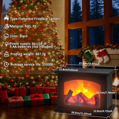 Bestview Fireplace Lanterns Decorative, Fake Fireplace,Flame Effect LED Fire Lamp for Indoor Outdoor Christmas Decoration (No Heater Function Black)