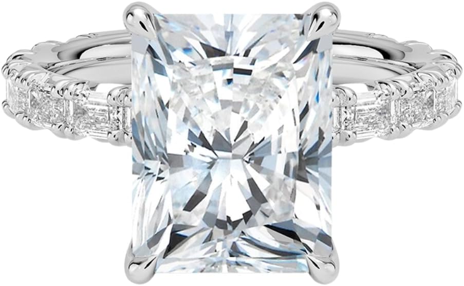 1-5 CT Moissanite Engagement Ring Colorless VVS1 10K 14K 18K Solid Gold & 925 Sterling Silver Baguette Accents Moissanite Ring Christmas Gift For Women