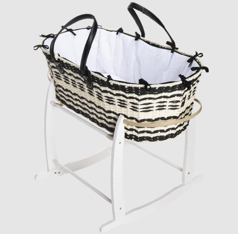 Clair de Lune | Black & Cream Sustainable Baby Moses Basket | 74 x 30 cm | Summer Newborn Essentials