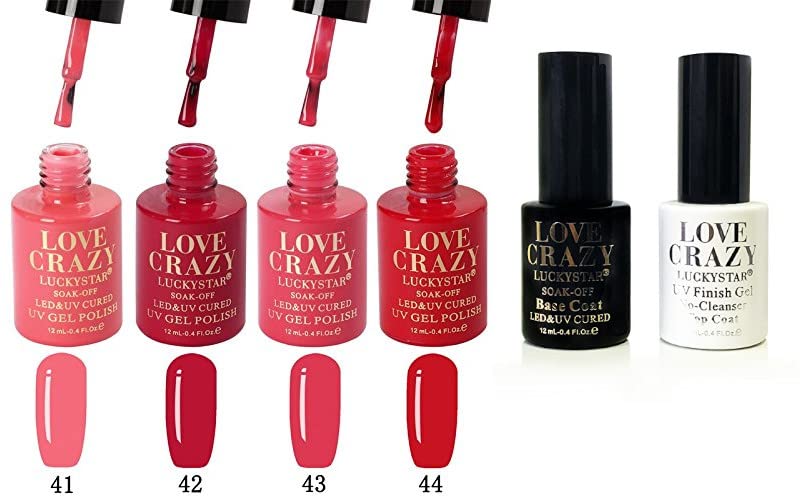 LoveCrazy 4pcs Kit De Colores 41-44 Esmaltes en Gel Manicura Francesa Uñas de Gel Esmalte Semipermanente Color Gel UV LED Manicura Arte