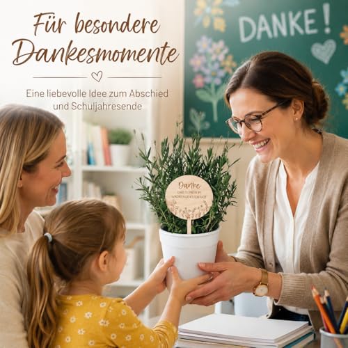 8er Set Blumenstecker Holz Danke Dass Du Mir Beim Wachsen Geholfen Hast - Abschiedsgeschenk Lehrerin, Lehrerin Geschenk & Geschenk Für Lehrerin - Deko Pflanzenstecker