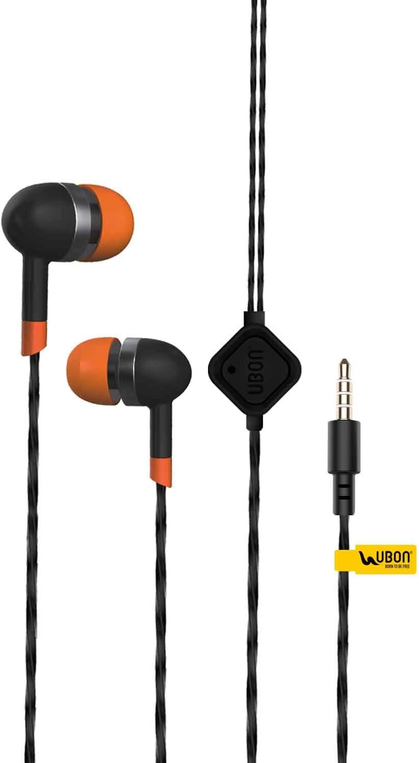 UBON SP-31 Cruzo Series in-Ear Wired Earphone with in-line Mic, 3.5 mm Jack, 1 mtr. Tangle-Free Cable, 10mm Powerful Drive to Enhance Bass (Black)