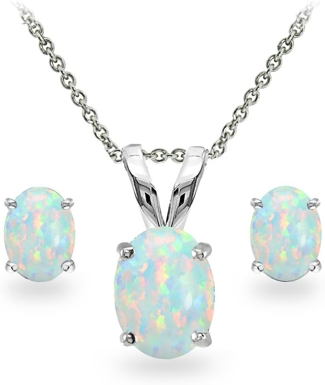 Jewelry Sets for Women, Necklace and Earring Sets for Women, Birthstone Jewelry, Genuine or Synthetic Gemstones, Oval Solitaire, Pendant Necklace, Stud Earrings, Sterling Silver Jewelry or Gold Flash
