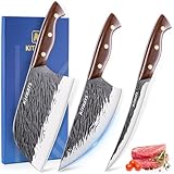3PCS Butcher Knife Set,Hand Forged Serbian Chef Knife, Meat Cleaver,Boning Knife, Meat Cutting Kitchen Set for Home Cooking BBQ Perfect for Men Women With Gifts Box