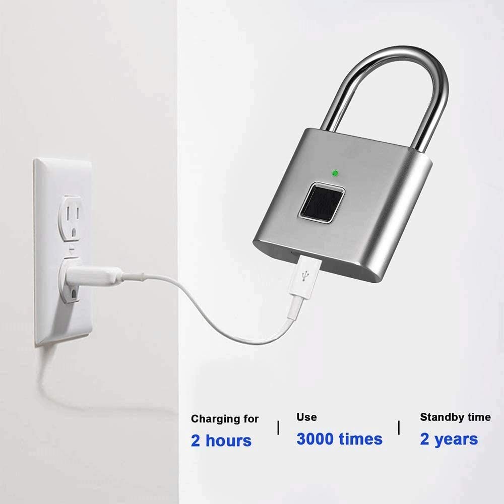 Candado sin llave con huella dactilar, Candado de huella digital con carga USB IP66 for puerta, maleta, mochila, bicicleta