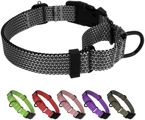 Martingale Dog Collars Adjustable Training Martingale Collar for Dogs - Reflective No Pull Dog Collar with Quick Release Buckle (Dark Grey, Medium)