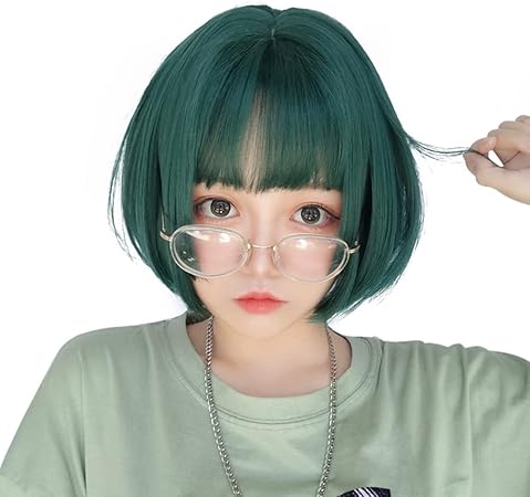 Amazon Co Jp Feshfen ウィッグ ボブ ショート 姫カット フルウィッグ かつら 姫髪 レディーズ ストレート 自然 ハロウィン 小顔 原宿系 ぱっつん前髪 日常 耐熱 6628a 藍海松茶 ビューティー