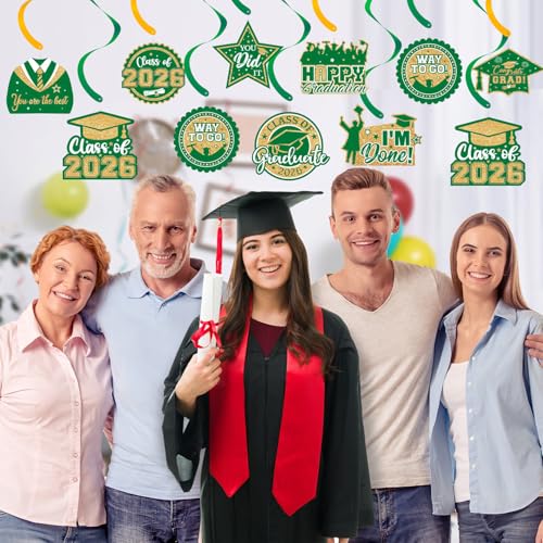 20 Pack Graduation Party Decorations 2026 - Congrats Grad Hanging Decoration, Green Gold Glittery Hanging Swirls Ceiling Streamers Ornaments for Class of 2026 Graduation Decorations Favors — view 6