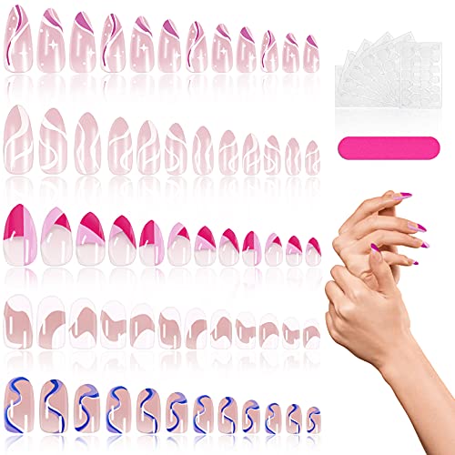 120 Pcs Glue on Nails, Medium Stiletto Fake Nails, Press on Nails for Women and Girls False Nail Art Full Cover Artificial Stick on Nails Sets with Glue Sticker and Nail File Halloween Christmas Gift