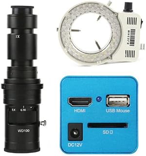 1080P Industrial Digital Video Microscope Camera SD Disk Video Recorder Measureing Camera & 500X C-Mount Lens Whit 56-LED Adjustable Ring Light