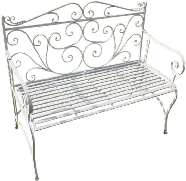 Versailles Folding Metal Garden Bench in White Finish COMPLETE WITH CUSHION