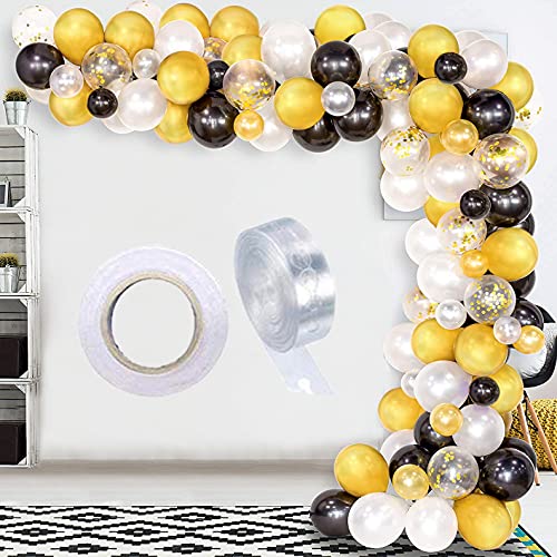 Image of Toyshine 86 Pcs Balloon Party Decoration Combo | 25 White Metallic, 25 Gold Chrome, 25 Black Metallic, 10 Confetti Balloons, 1 Tape for Birthday Anniversary Theme Party