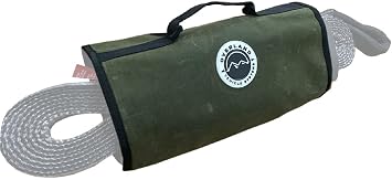 Overland Vehicle Systems Recovery Wrap Storage Bag - #16 Waxed Canvas - Infused with Paraffin Wax Waterproofing - 2 Storage Pouches for Shackles -1 Pouch for Snatch Block - 1 Buckle for Tow Straps