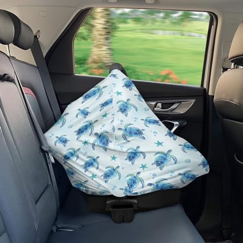 Image of Nursing Cover Up for Breastfeeding, Underwater Sea Turtle Baby Stroller Carseat Canopy, Premium Elastic Car Seat Covers for Babies Kids,Blue Mother Breastfeeding Scarf