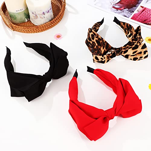 Soimiss Bow Headbands For Women, Fashionable Knot Wide Headband Leopard Hair Hoop Hair Accessories 3Pcs #TOP6