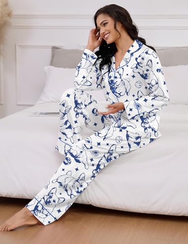 Image of SHESHOW Satin Pajamas Set for Women Set Long Sleeve Button Down Pjs Sets 2 Piece Loungewear Animal Sleepwear XS-XXL
