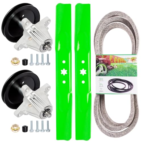 TENGMUJX 42 Inch Deck Rebuild Kit for Huskee LT4200 Craftsman T1200 T1000 T1400 T100 T110 Troy Bilt Pony Bronco TB42 Mower Includes 2 Spindle 618-06991 918-06991 2 Blade 742-04312 1 Belt 754-04060