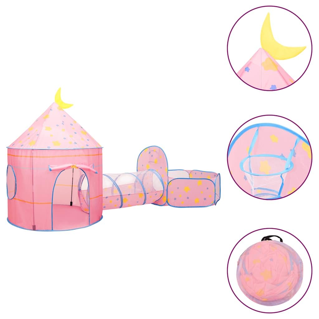 Mangloder Spielzelt mit 250 Bällen Rosa 301x120x128 cm, 3-in-1 Kinderzelt mit Bällebad, Krabbeltunnel, Spielhaus, geeignet für drinnen und draußen